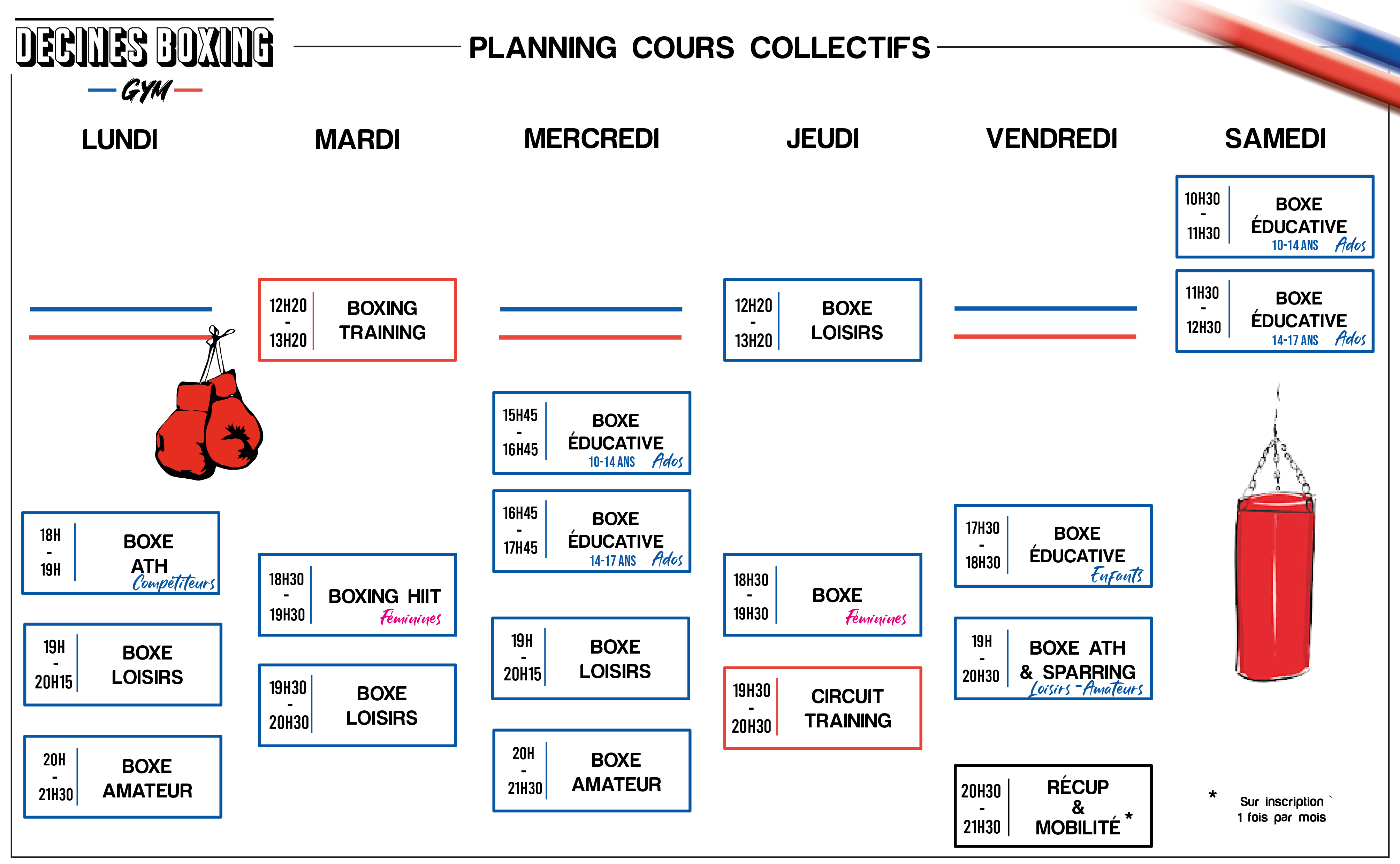 PLANNING de la salle de Boxe Anglaise Lyon Décines