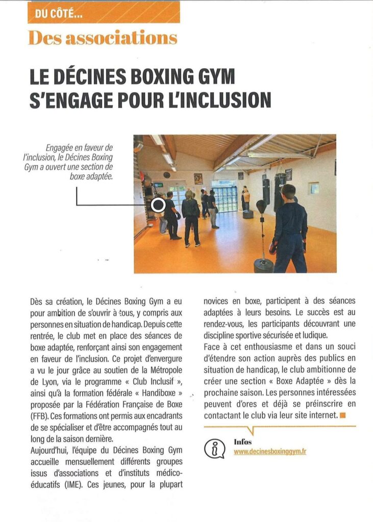 Article Décines MAG Boxe Adaptée au Décines Boxing Gym